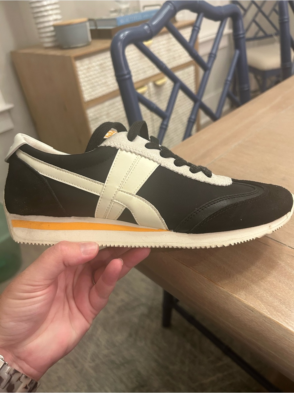 Women’s Tory Burch Black and Cream Retro Trainer Sneaker with Accent